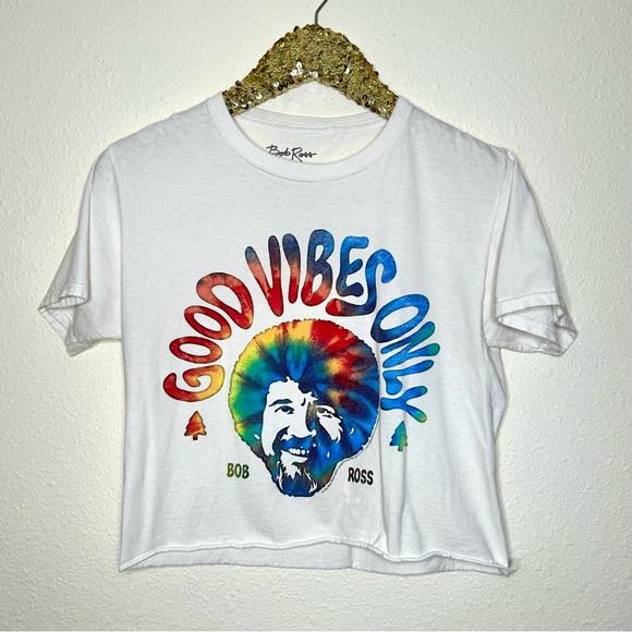 Bob Ross Tops - Bob Ross Good Vibes Only Rainbow Tie Dye Graphic Crop Tee S